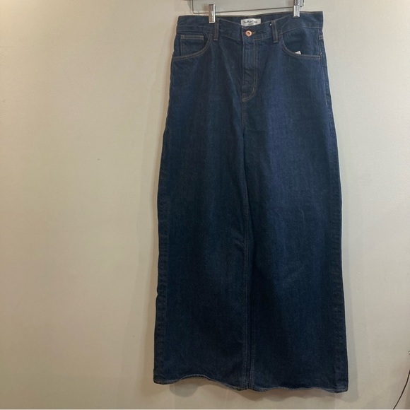 YOU MUST CREATE LONDON Sz L YMC Super Wide Leg Dark Wash Denim Jeans - Picture 2 of 11